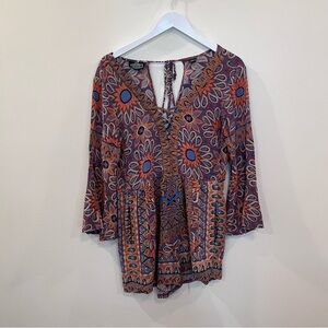 Angie Boho Floral Romper Bell Sleeves Hippie Womens Medium